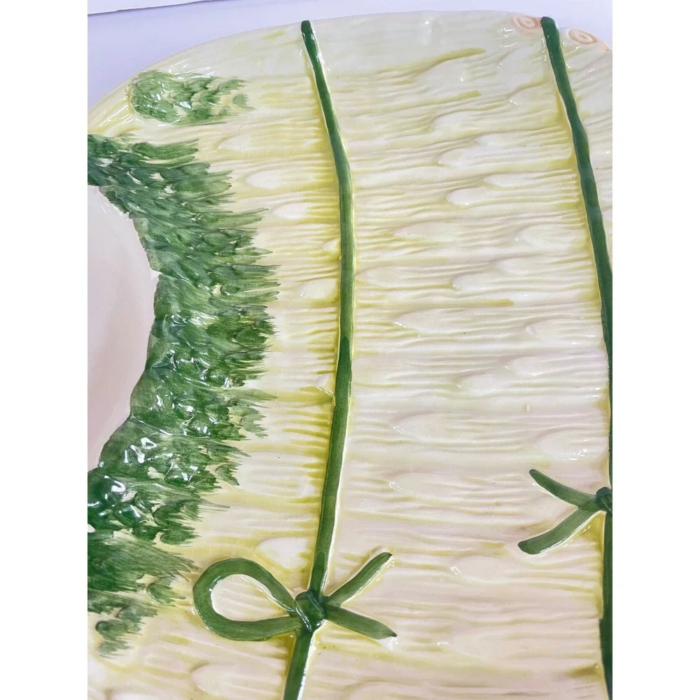 Vintage Portugal Majolica Ceramic Serving Bowl with Embossed Asparagus Stalks